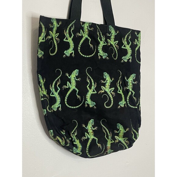 Vintage Iguana Colorful Print Tote Bag Black Faded 16"x15" - Picture 3 of 7